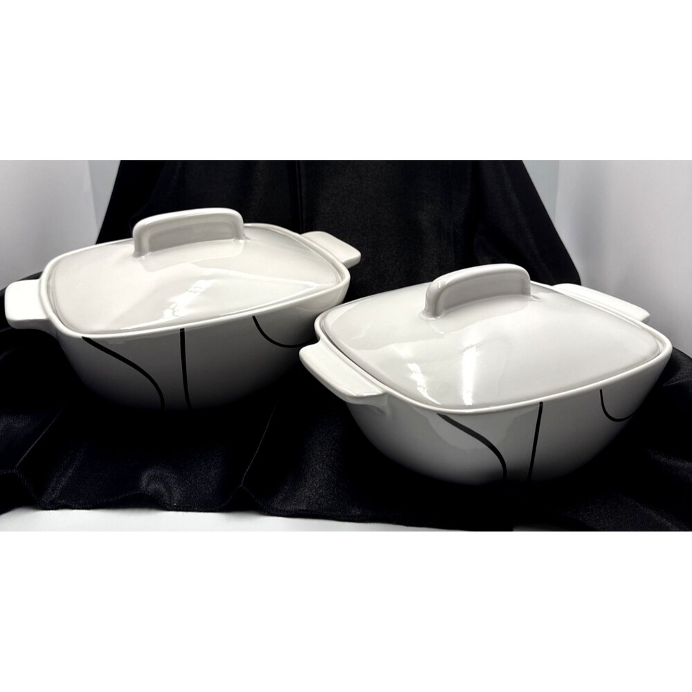 Corelle Coordinates Black Simple Lines Casserole Dishes W Lids 1.5qt and 2.5 qt